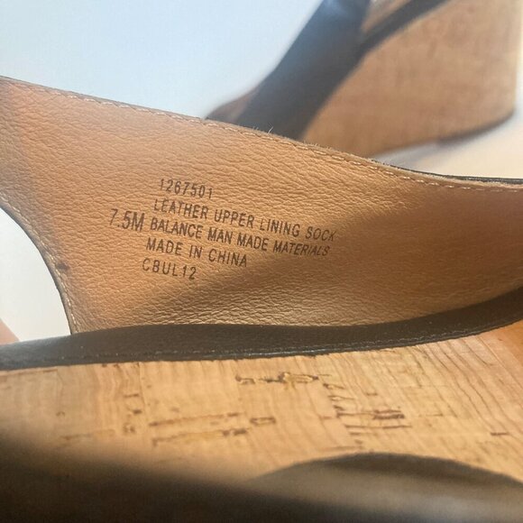 Sofft Black Leather Wedge Sandals Womens 7.5 Peep Toe Cork Heel Adjustable Strap - Picture 8 of 11